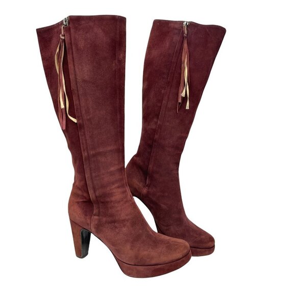 Pollini Womens Maroon Lush Suede Tassel Block Heel Double Zip Tall Boot Size 6.5 - Picture 8 of 12